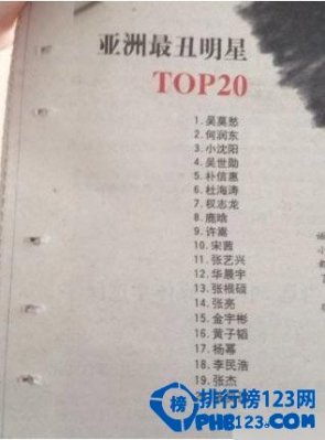 亚洲最丑明星排行榜top20 吴莫愁惨居第一